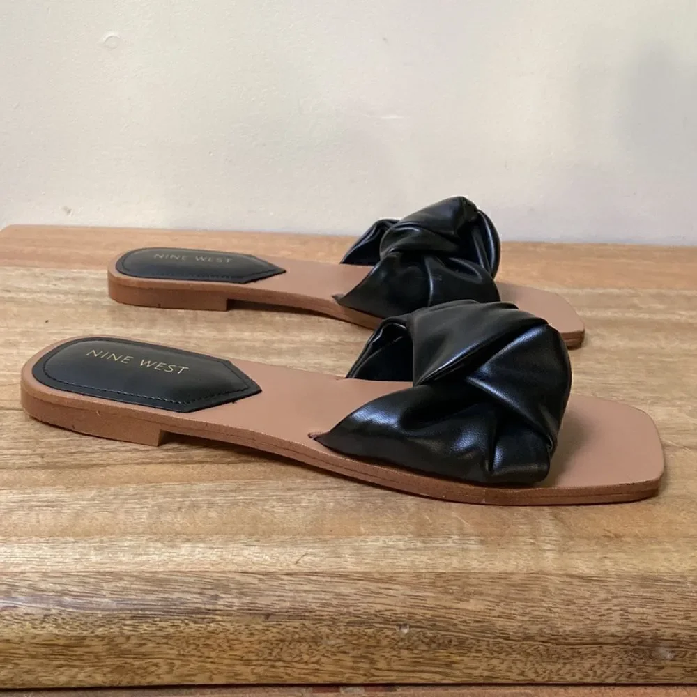NINE WEST Rosey Flat Slide Sandals Black Size 8.5